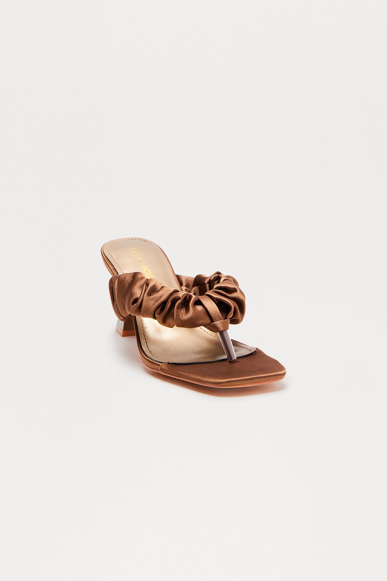 Sandrine Satin Thong Heels - Brown