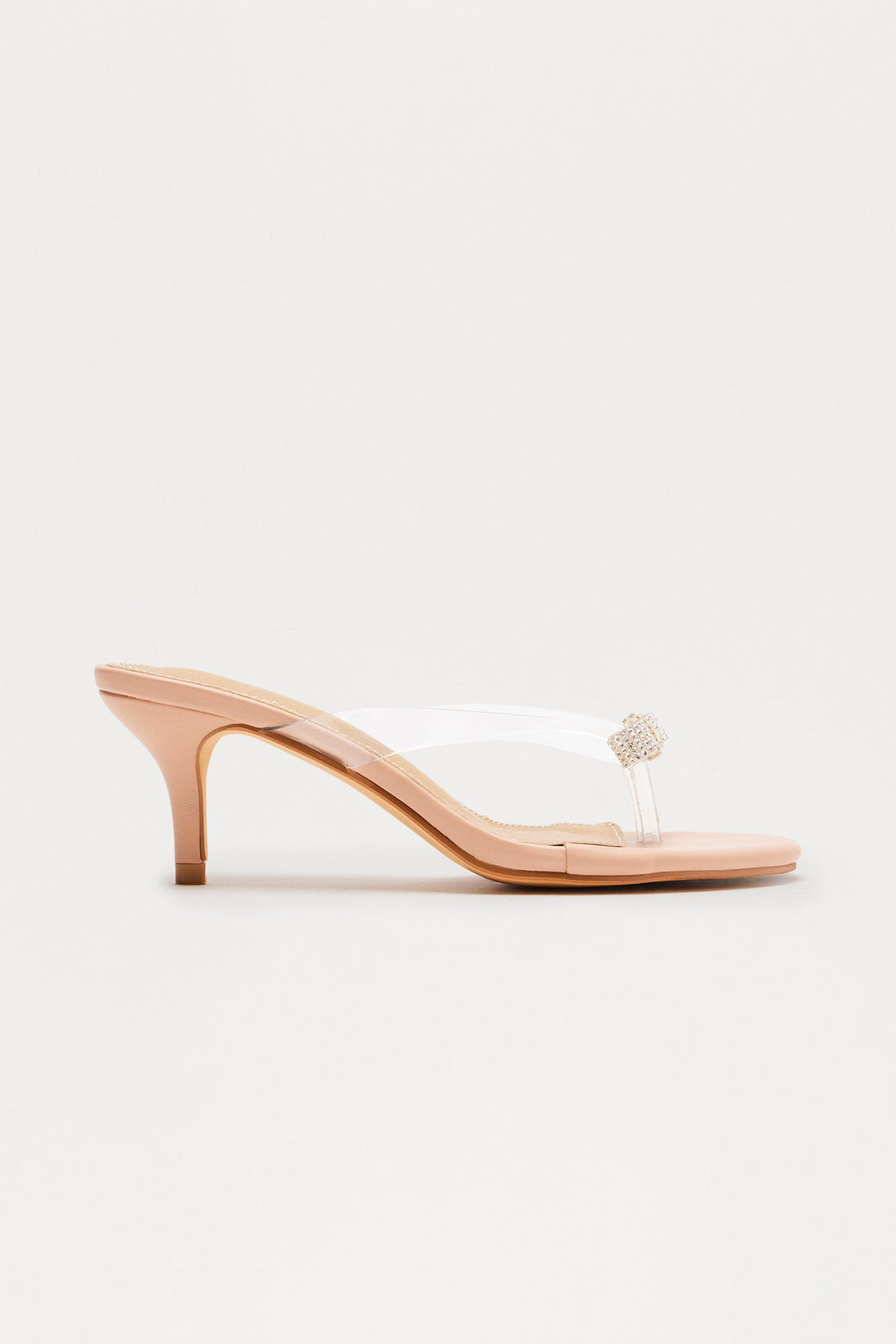 Evanda Rhinestone Bow Clear Thong Mules - Nude