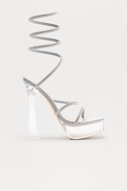 Shay Rhinestone Clear Platform Heels - Silver