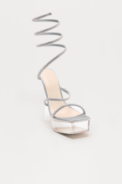 Shay Rhinestone Clear Platform Heels - Silver