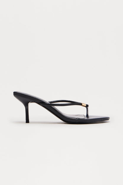 Capri Faux Leather Thong Mules - Black
