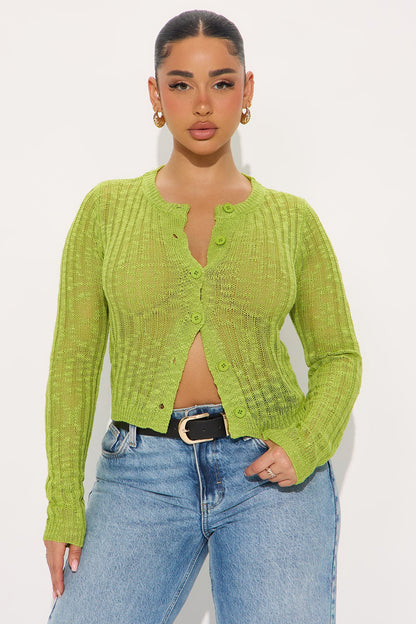 Breezy Vibe Cardigan Sweater - Green