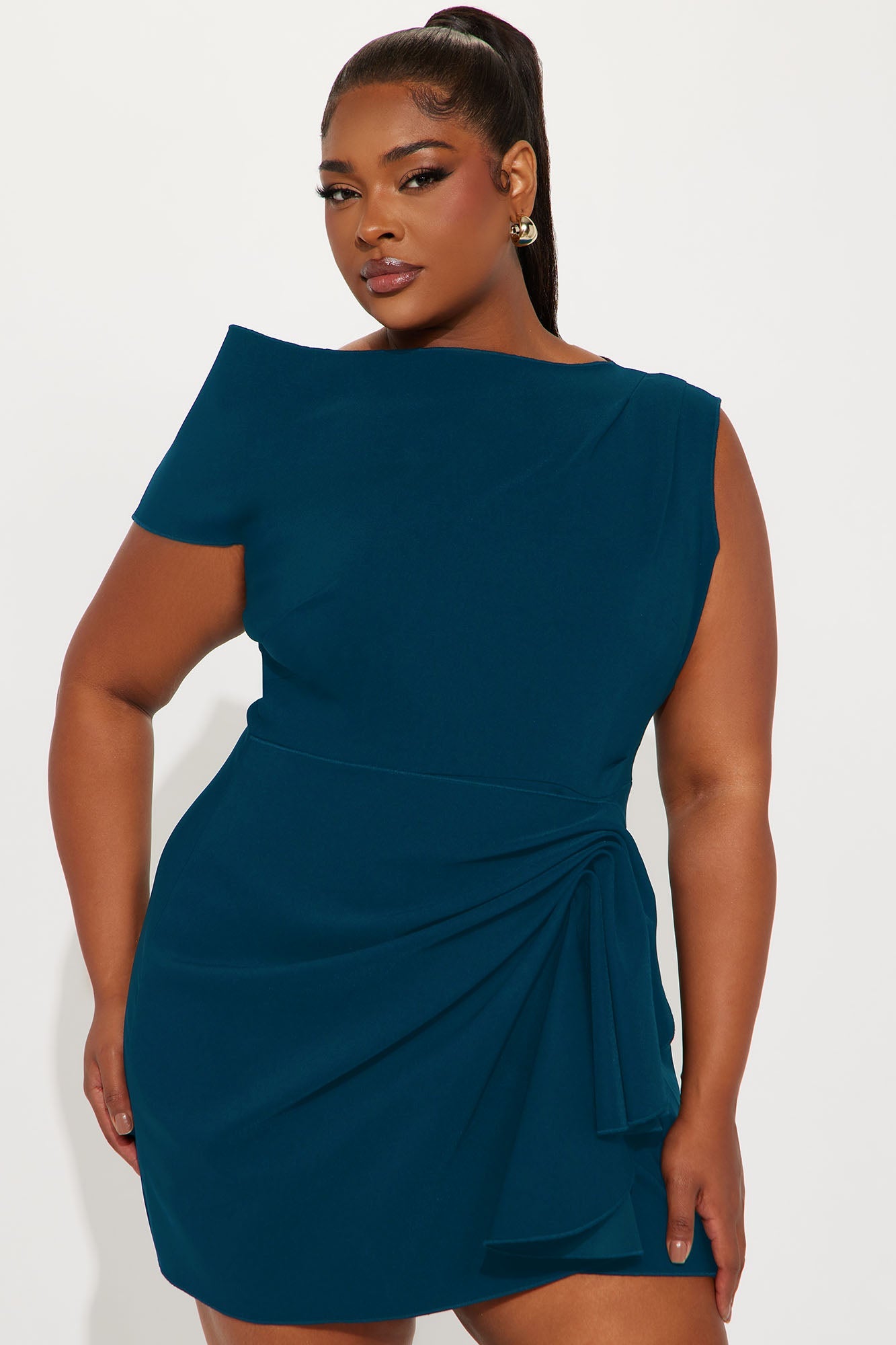 Feel The Vibe Ruched Mini Dress - Teal