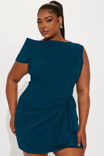 Feel The Vibe Ruched Mini Dress - Teal
