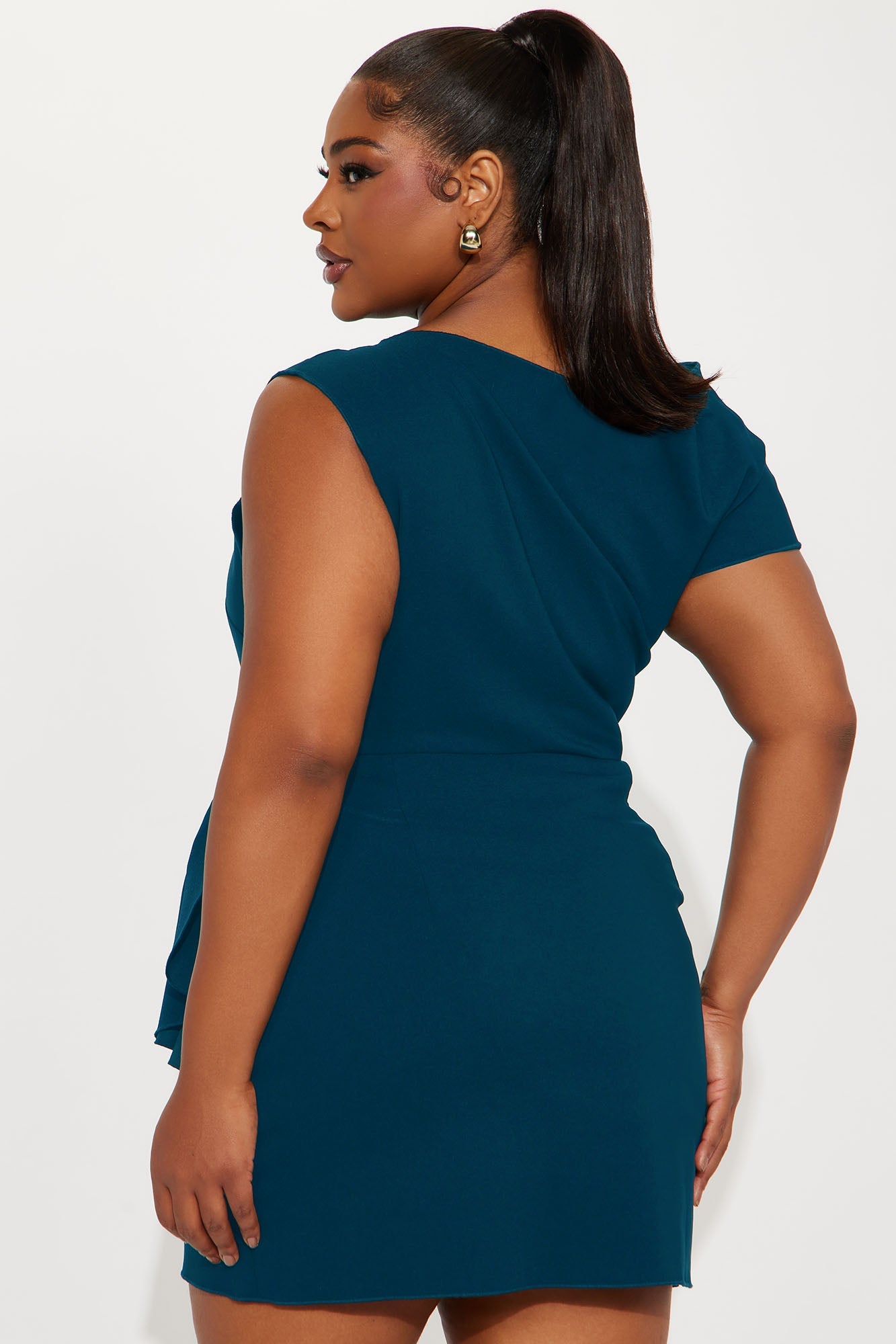 Feel The Vibe Ruched Mini Dress - Teal