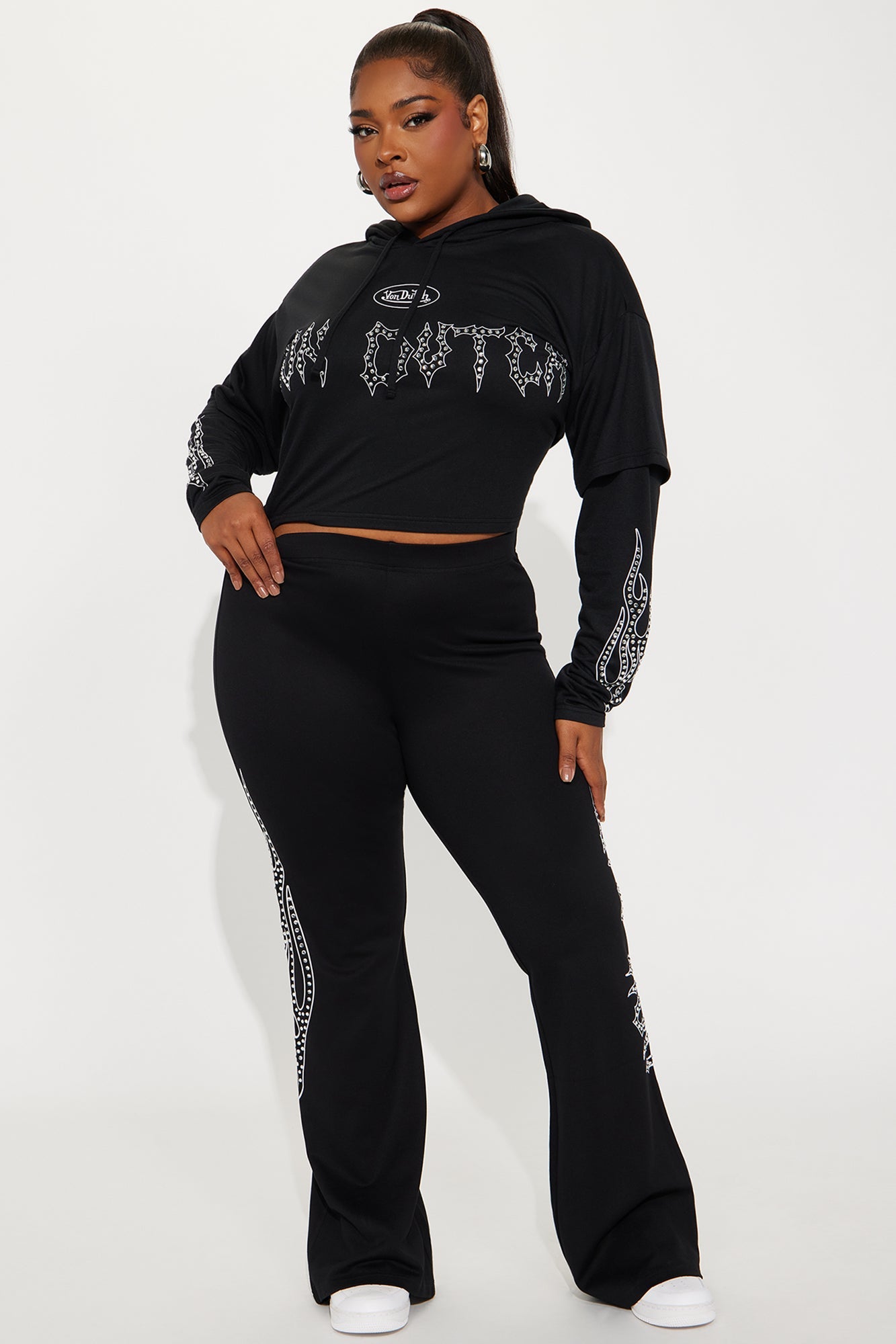 Von Dutch Fire Racer Rhinestone Flared Pant - Black