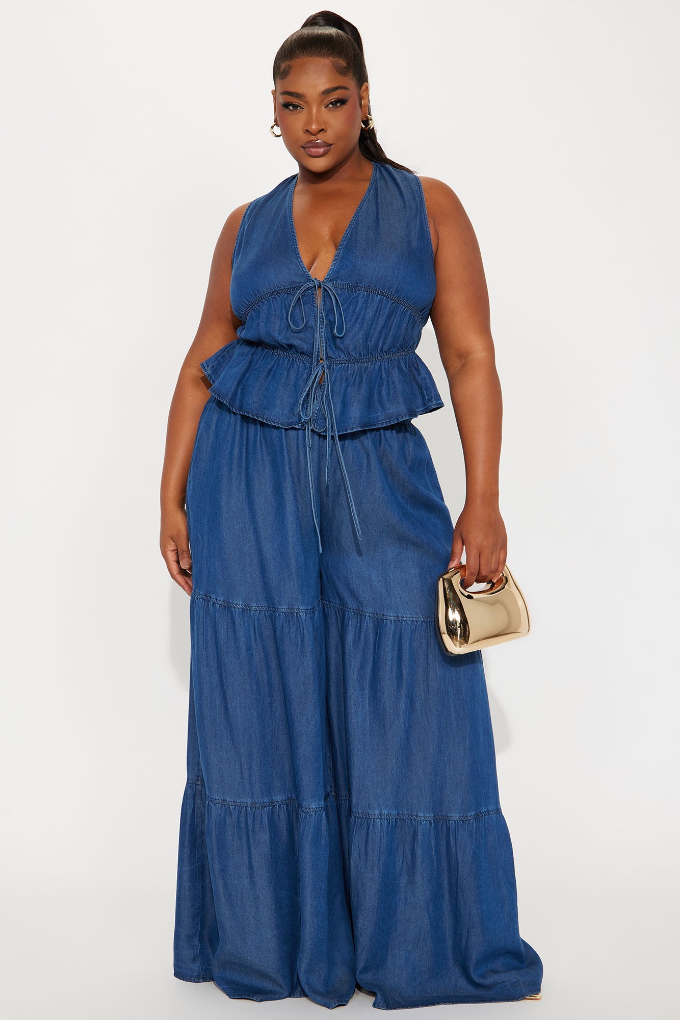 Regina Tiered Pant Set - Medium Wash