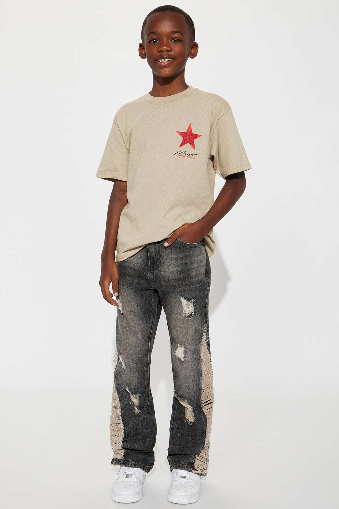 Mini Julian Stacked Flare Distressed Jeans - Black Wash