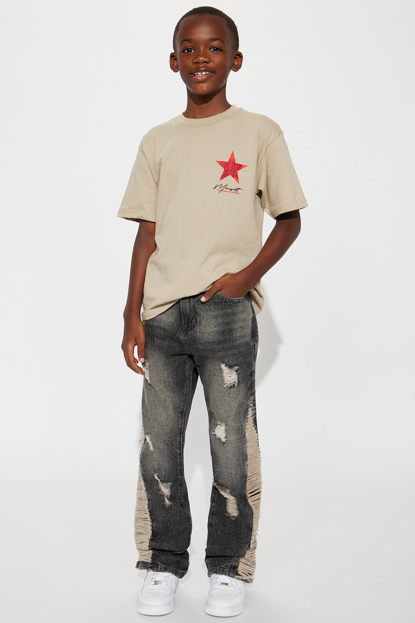 Mini Julian Stacked Flare Distressed Jeans - Black Wash