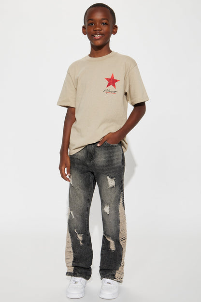 Mini Julian Stacked Flare Distressed Jeans - Black Wash