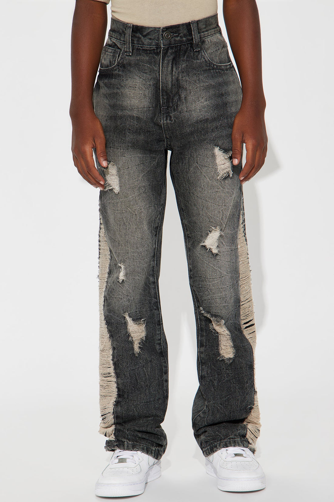 Mini Julian Stacked Flare Distressed Jeans - Black Wash