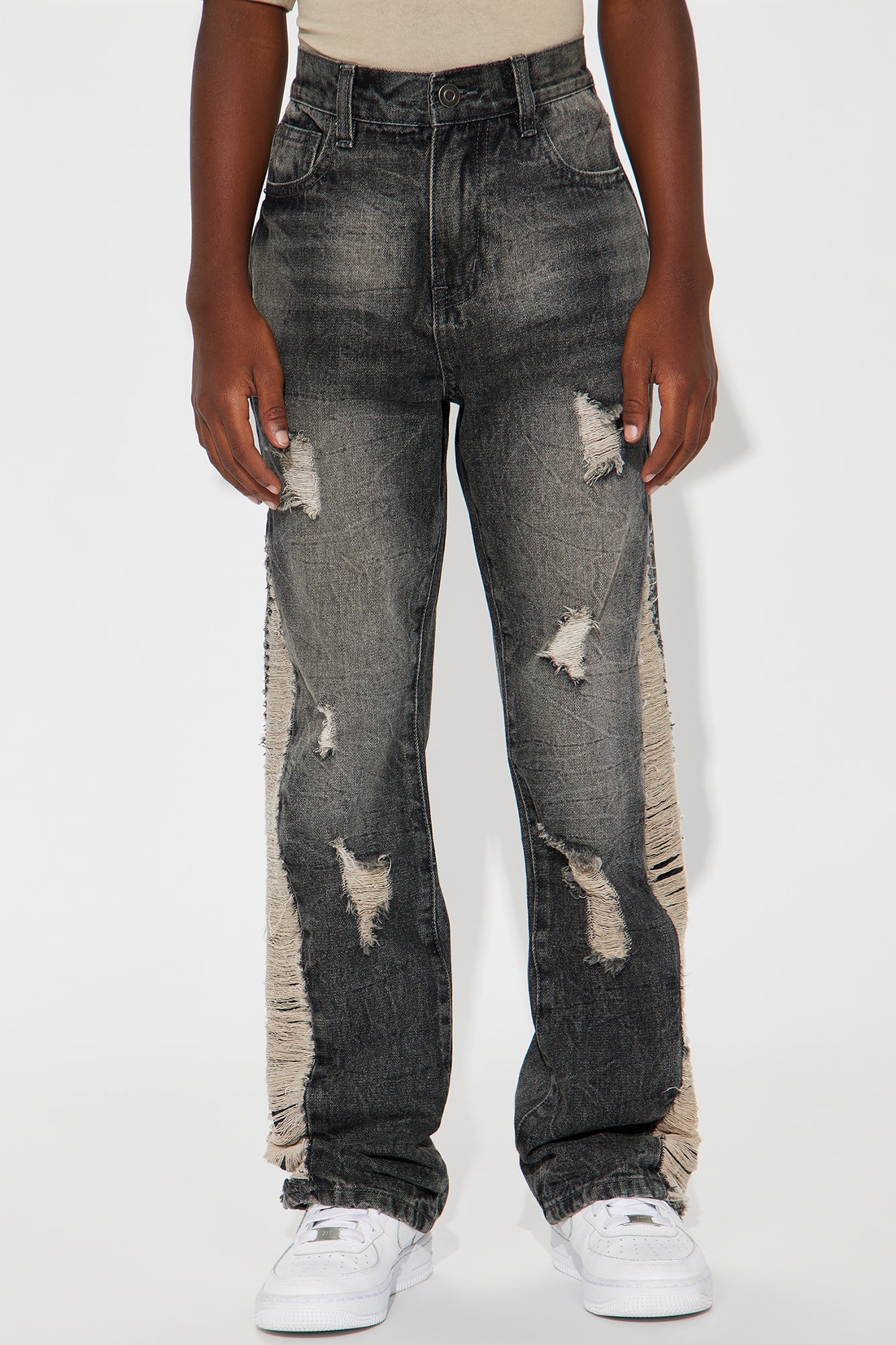 Mini Julian Stacked Flare Distressed Jeans - Black Wash