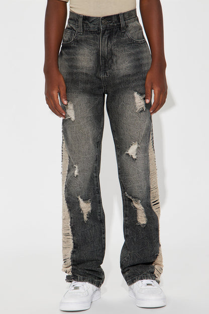 Mini Julian Stacked Flare Distressed Jeans - Black Wash