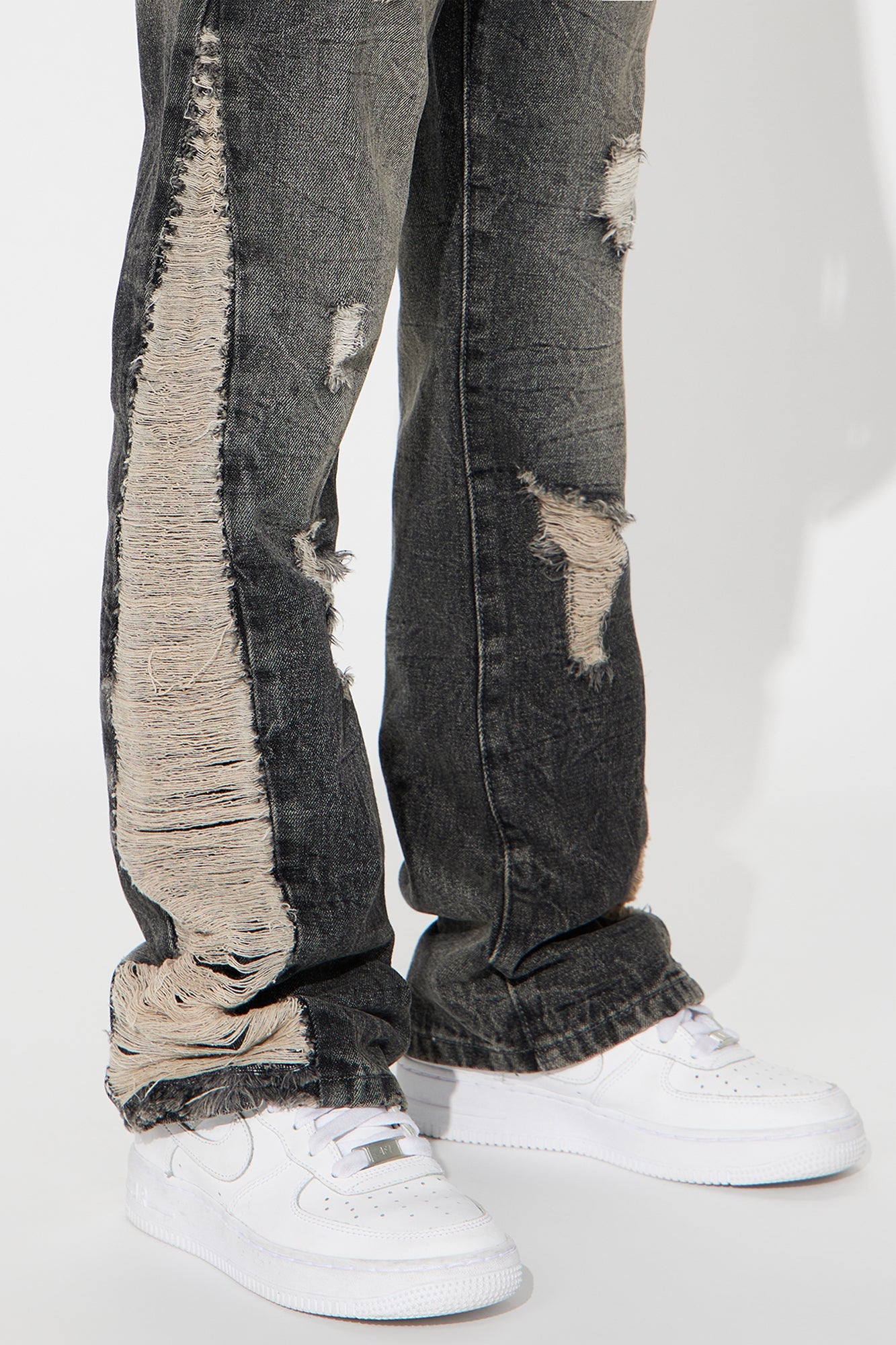 Mini Julian Stacked Flare Distressed Jeans - Black Wash