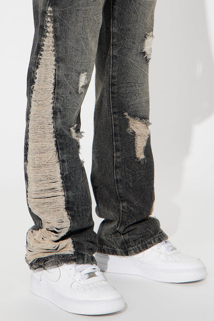 Mini Julian Stacked Flare Distressed Jeans - Black Wash