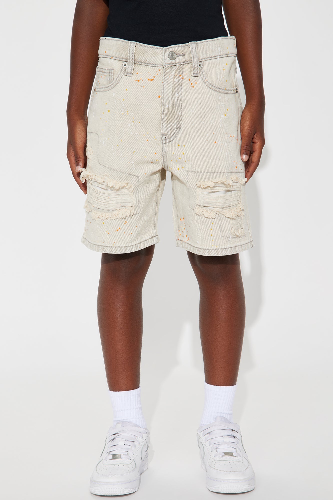 Mini These Streets Paint Splattered Relaxed Denim Shorts - Grey