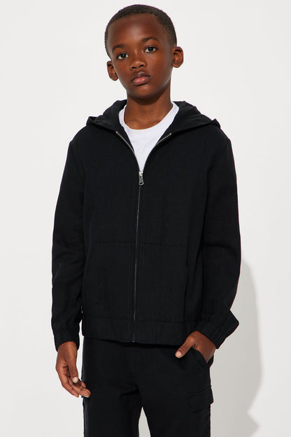 Mini Bahamas Linen Relaxed Hooded Jacket - Black