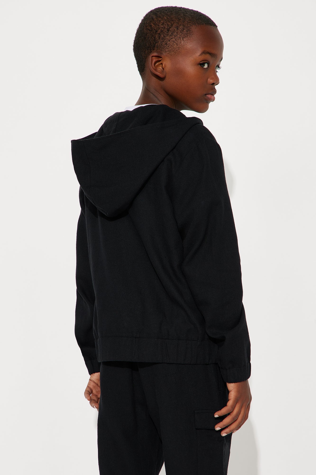 Mini Bahamas Linen Relaxed Hooded Jacket - Black