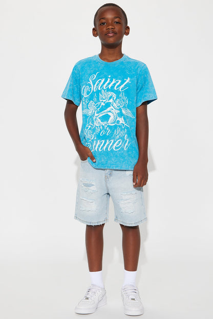 Mini Saint Sinner Oversized Short Sleeve Tee - Blue