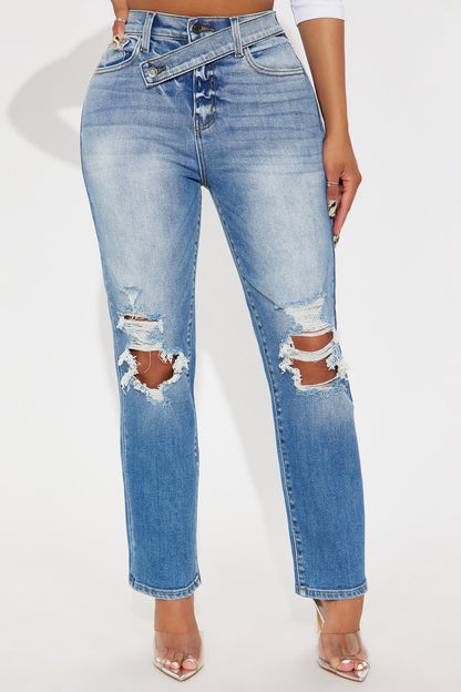 All Access Ripped Straight Leg Jeans - Medium Wash
