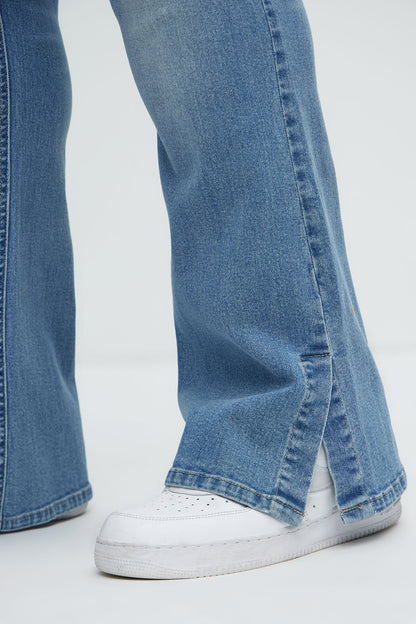 Upstanding Slit Stacked Slim Flare Jeans - Light Blue Wash