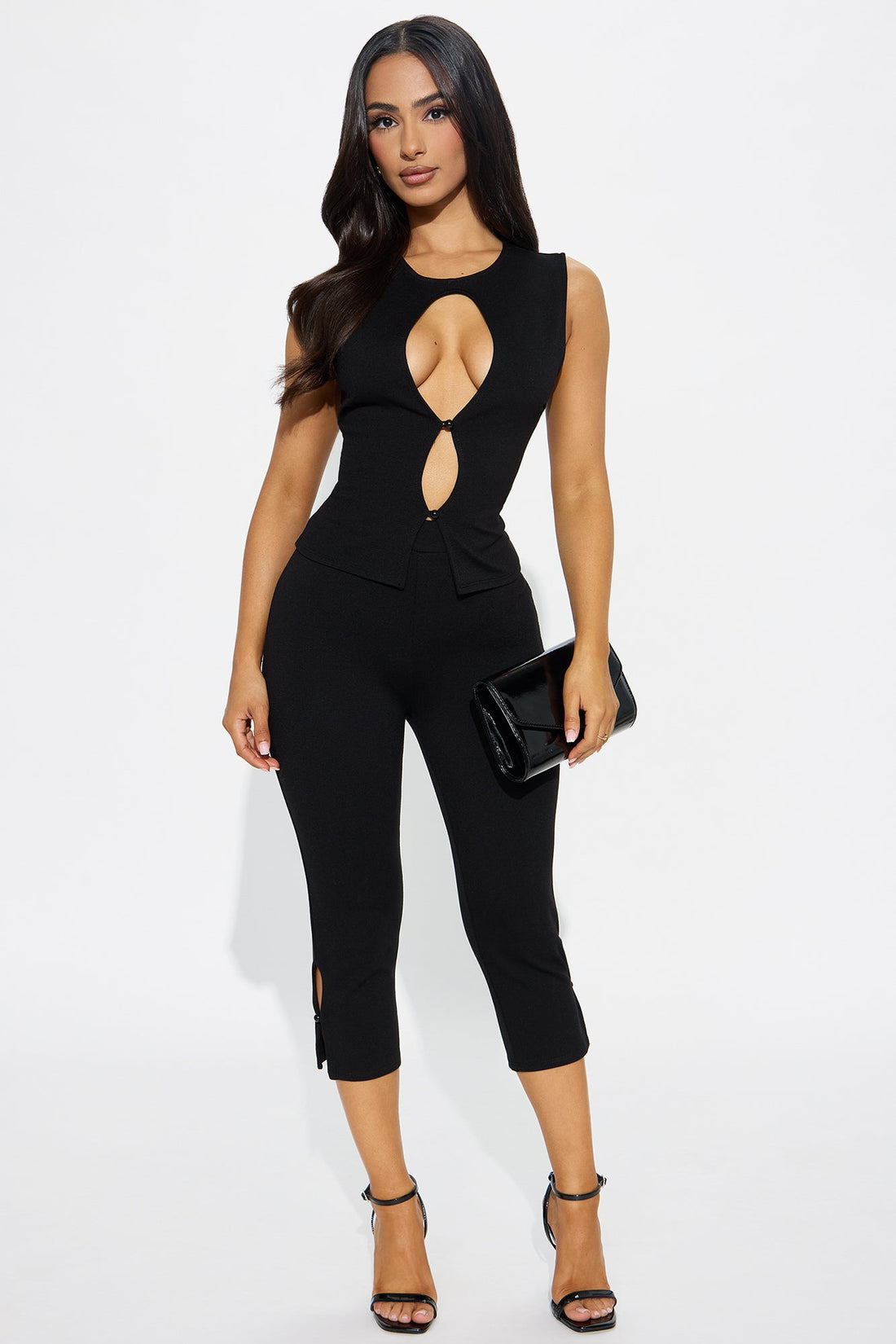 Mia Date Night Sleeveless Capri Pant Set - Black