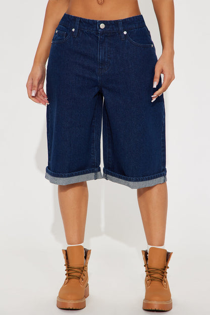 Hustle Mode Denim Jorts - Dark Wash