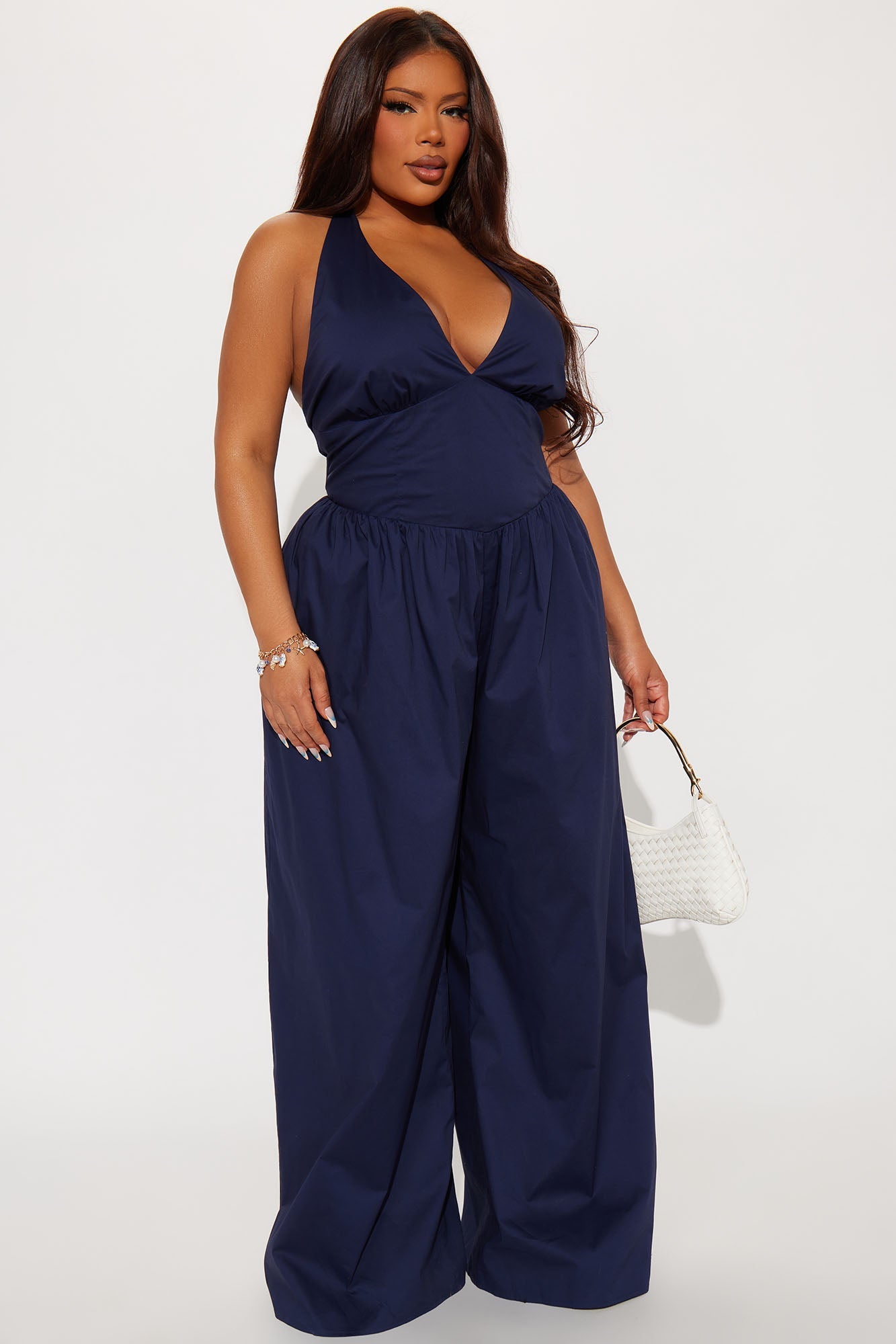 Lighter Than Air Poplin Halter Jumpsuit - Navy