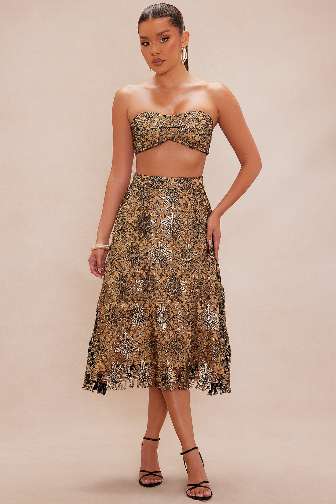Myra Metallic Skirt Set - Gold