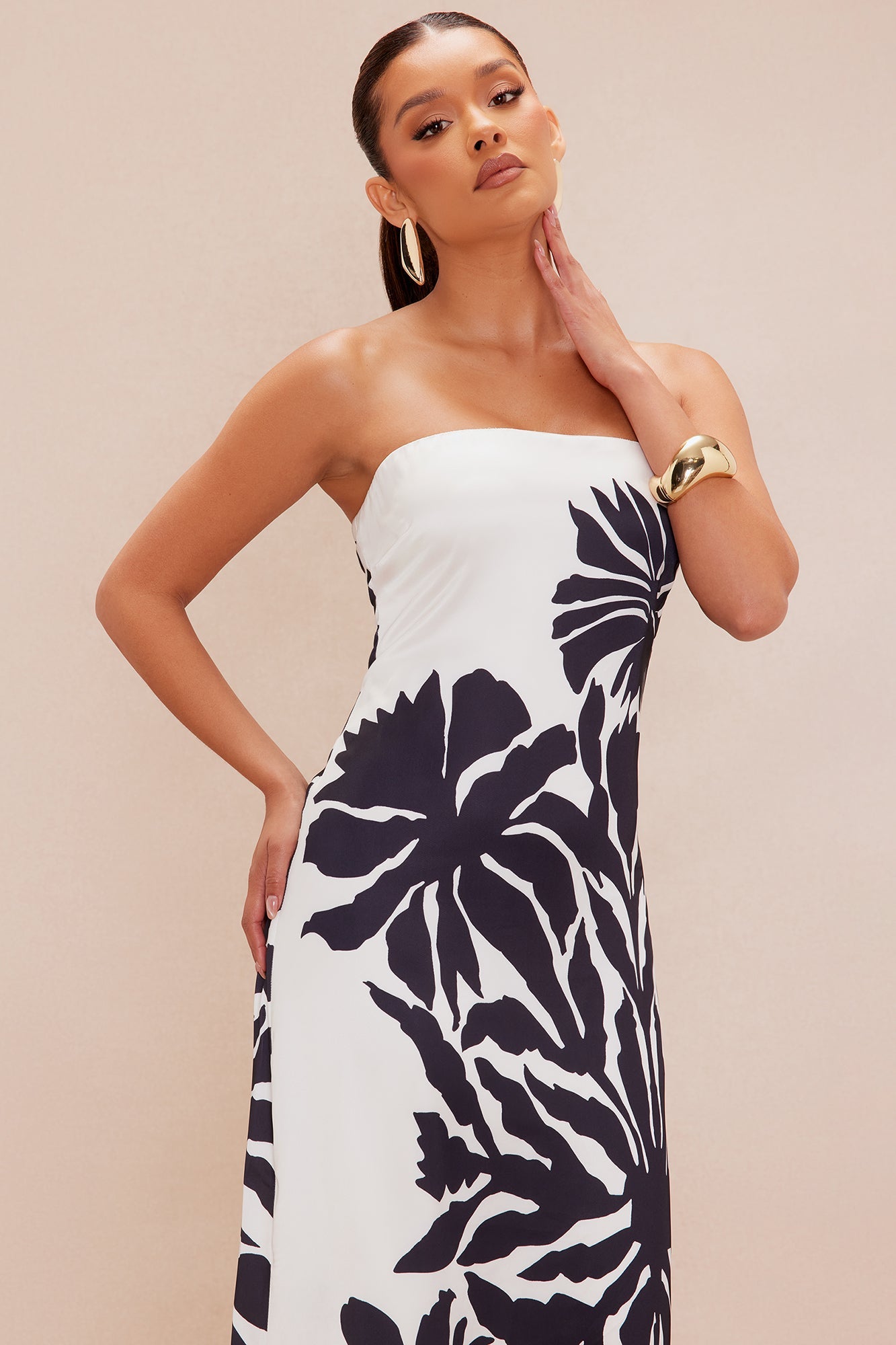 Luna Satin Maxi Dress - Cream/combo