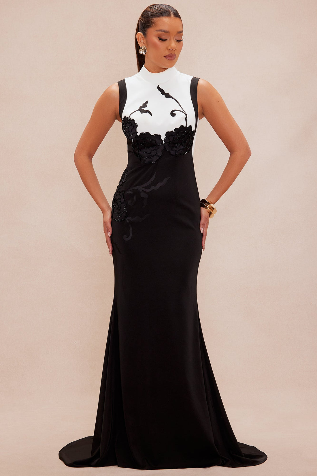 Kai Embellished Gown - Black/White