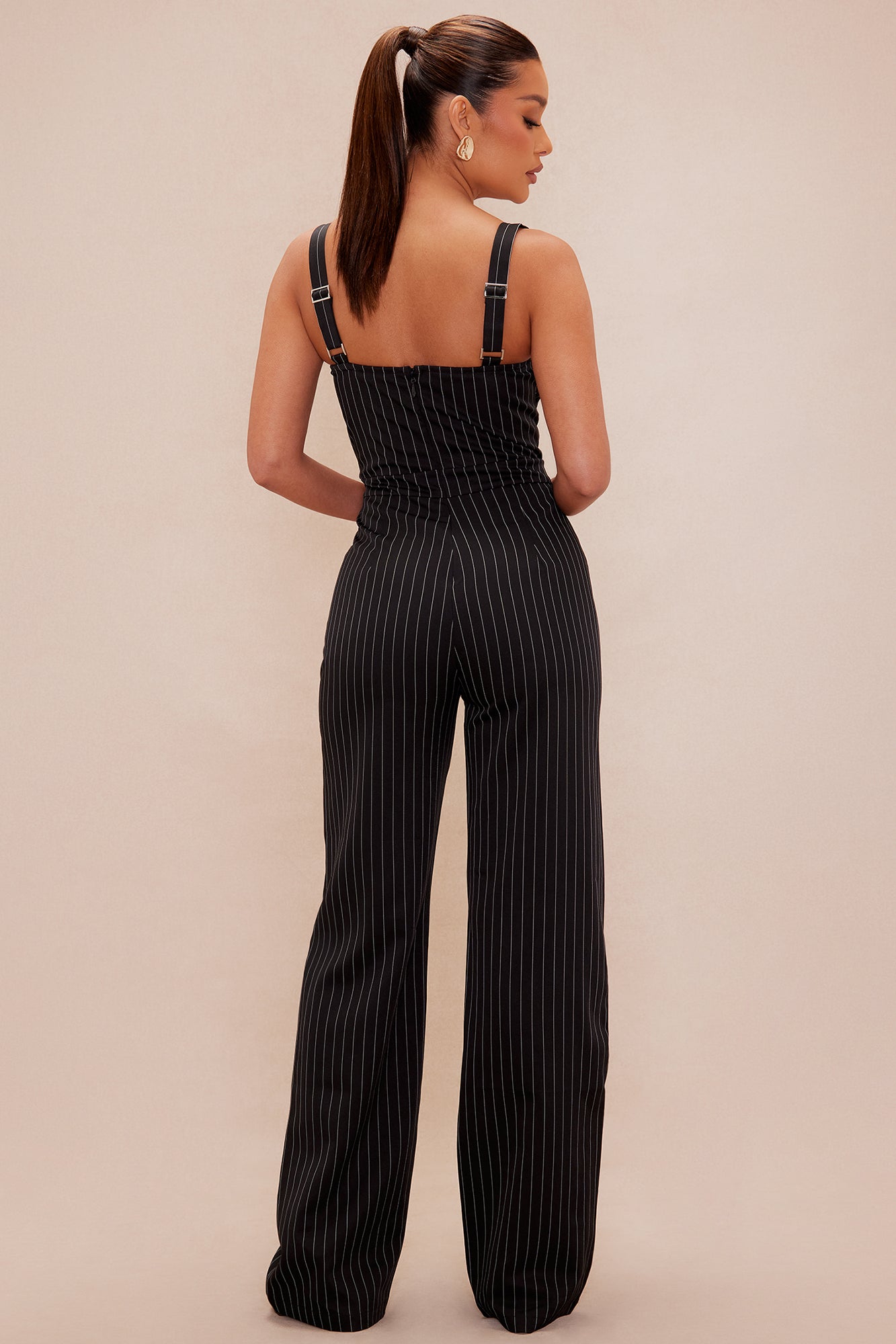 Candie Pinstripe Jumpsuit - Black/combo
