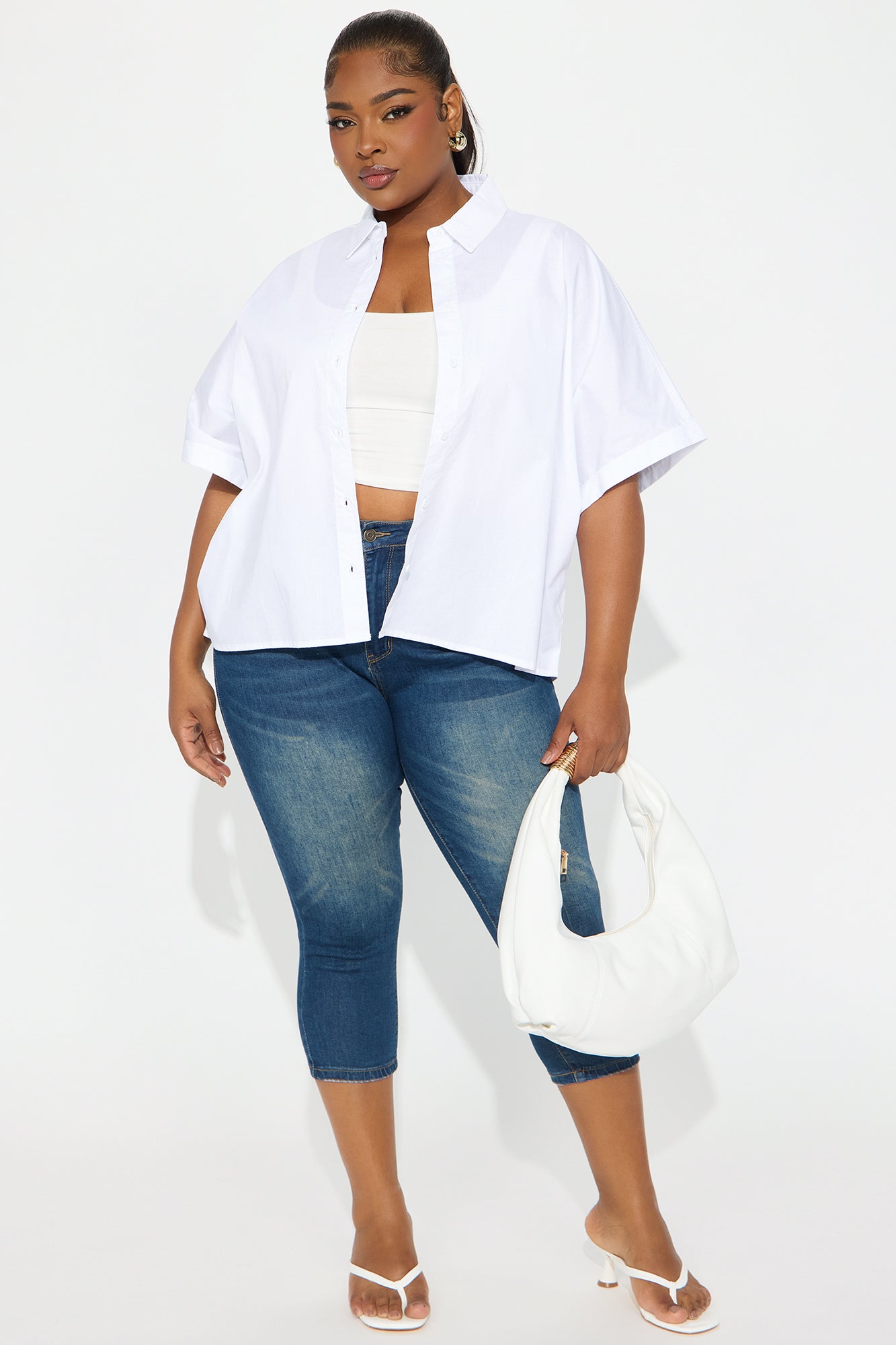 Sancie Oversized Poplin Button Up Shirt - White