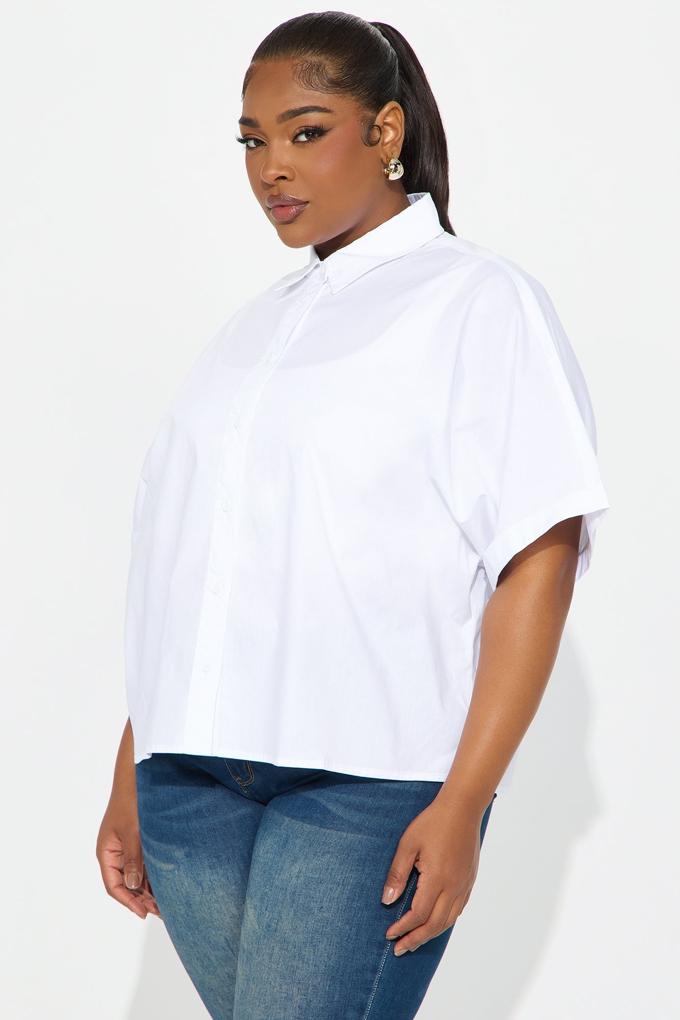 Sancie Oversized Poplin Button Up Shirt - White