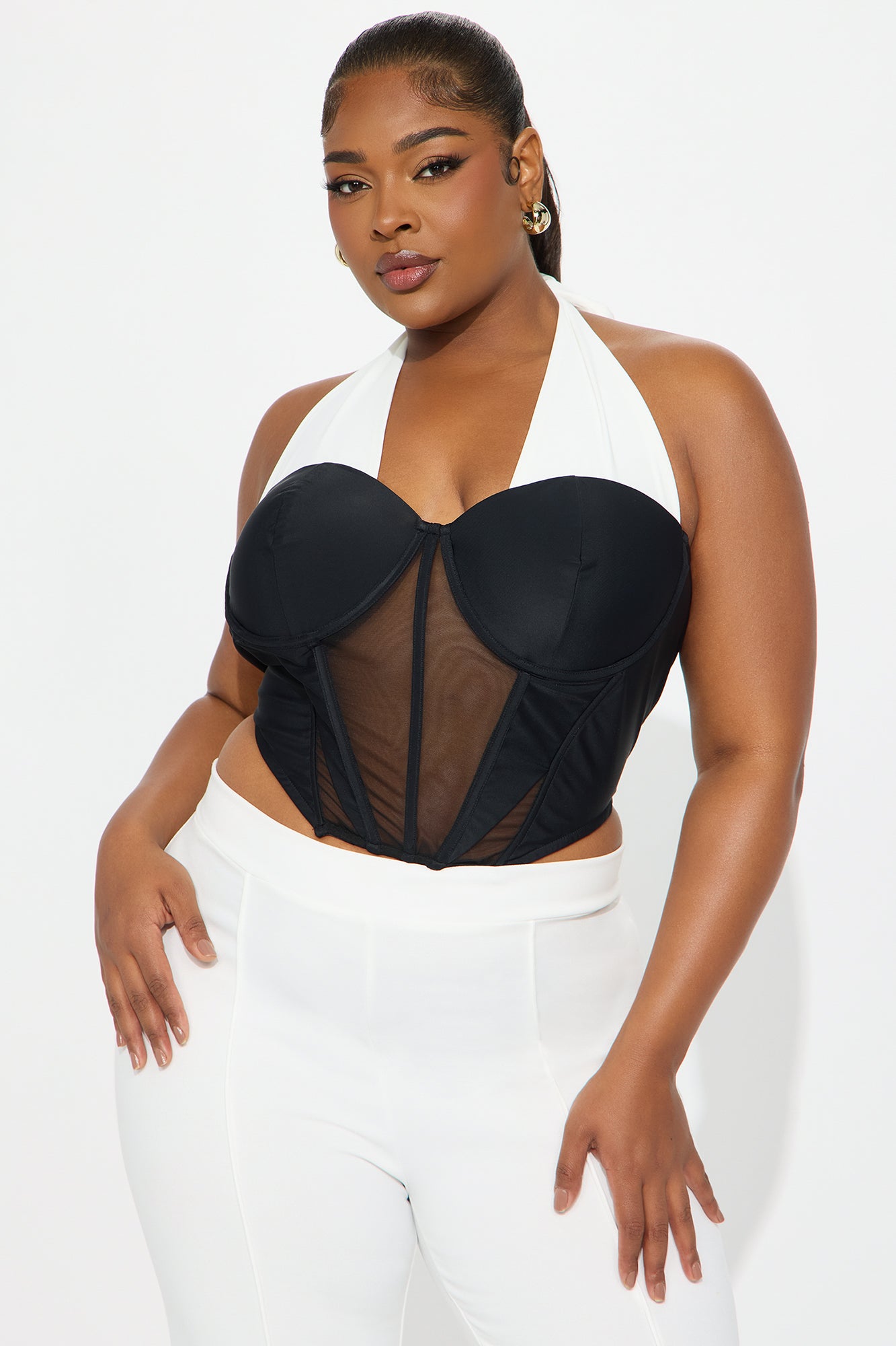 Endless Grace Corset Halter Top - Black/White