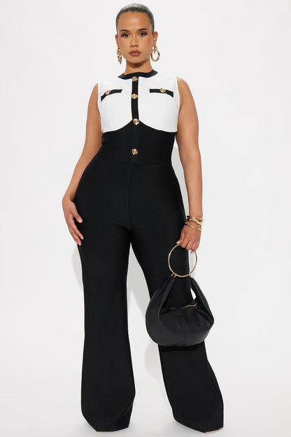 Ahead Of Schedule Bandage Jumpsuit - Black/White