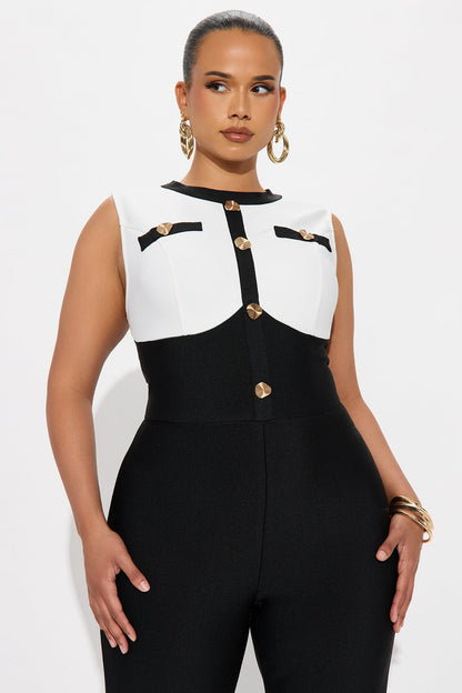 Ahead Of Schedule Bandage Jumpsuit - Black/White