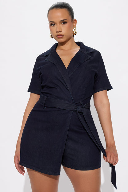 Mimi Denim Short Sleeve Romper - Dark Wash
