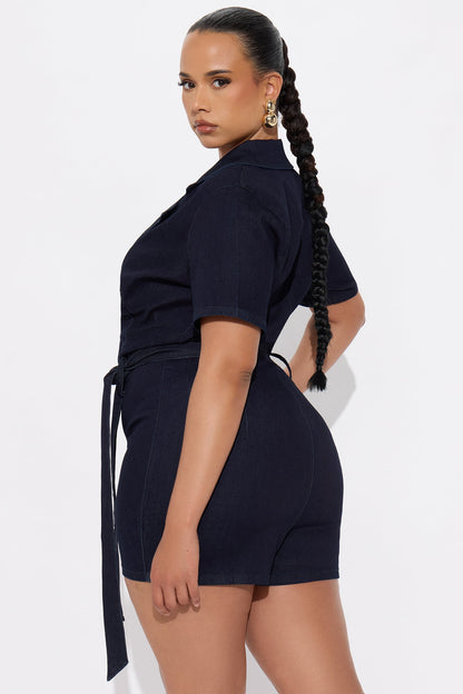 Mimi Denim Short Sleeve Romper - Dark Wash