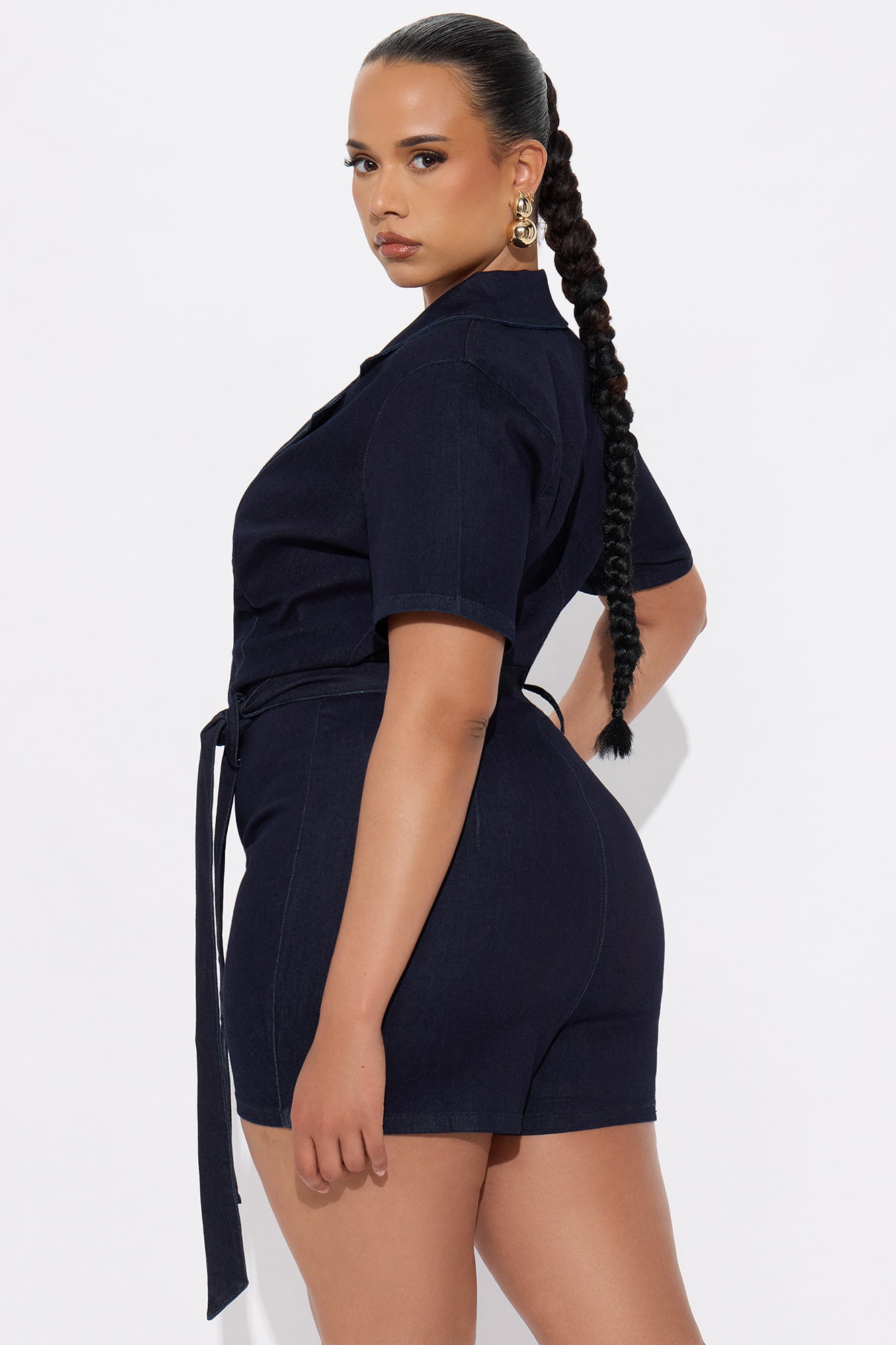 Mimi Denim Short Sleeve Romper - Dark Wash