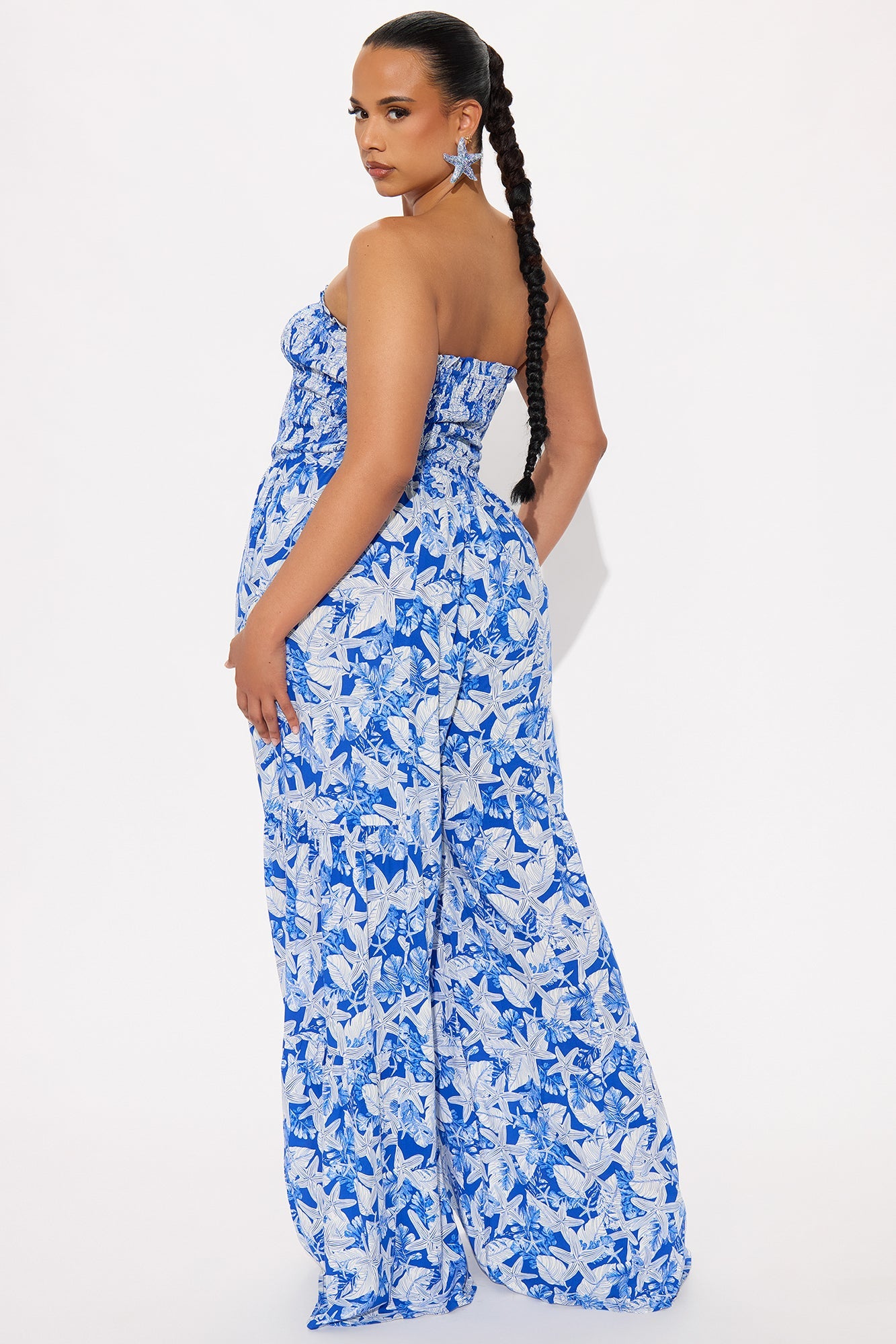 Kaylee Strapless Smocked Jumpsuit - Blue/combo