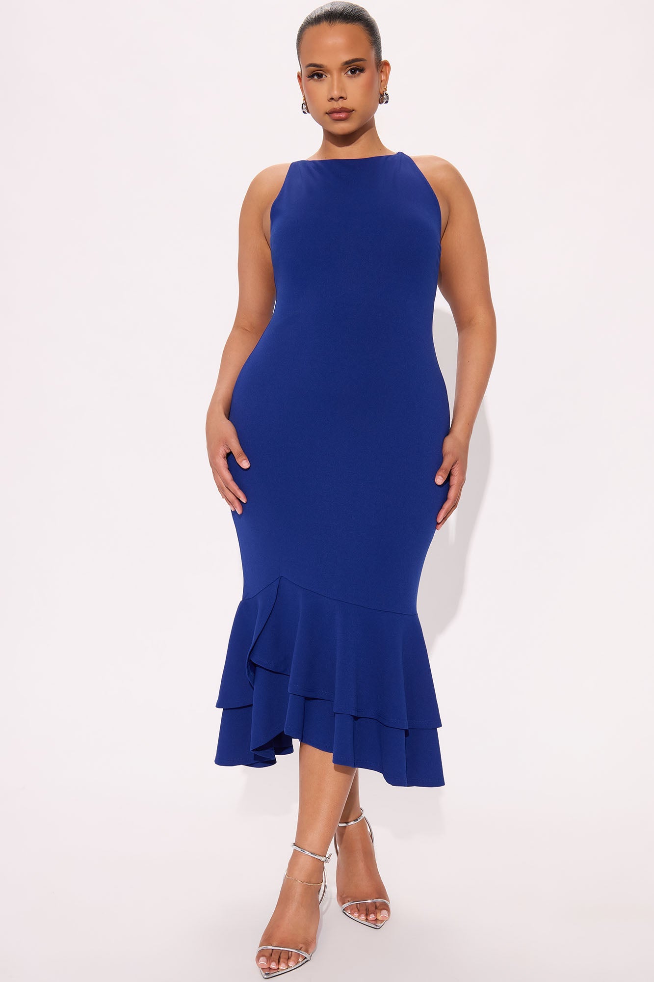 Laila Asymmetrical Crepe Midi Dress - Royal