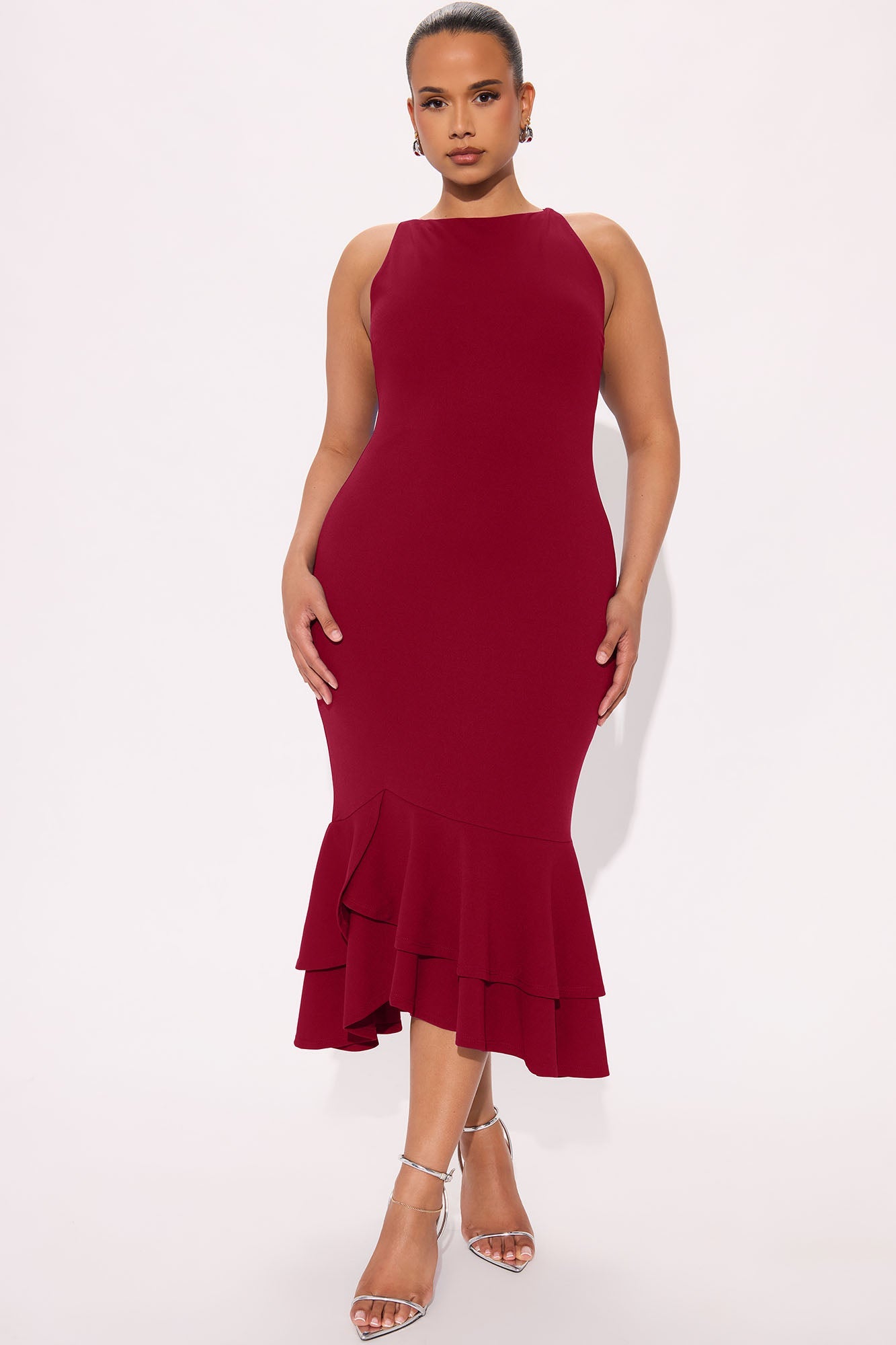 Laila Asymmetrical Crepe Midi Dress - DarkRed