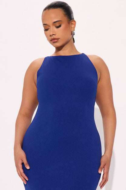Laila Asymmetrical Crepe Midi Dress - Royal