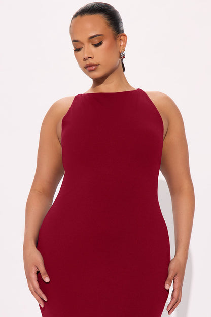 Laila Asymmetrical Crepe Midi Dress - DarkRed