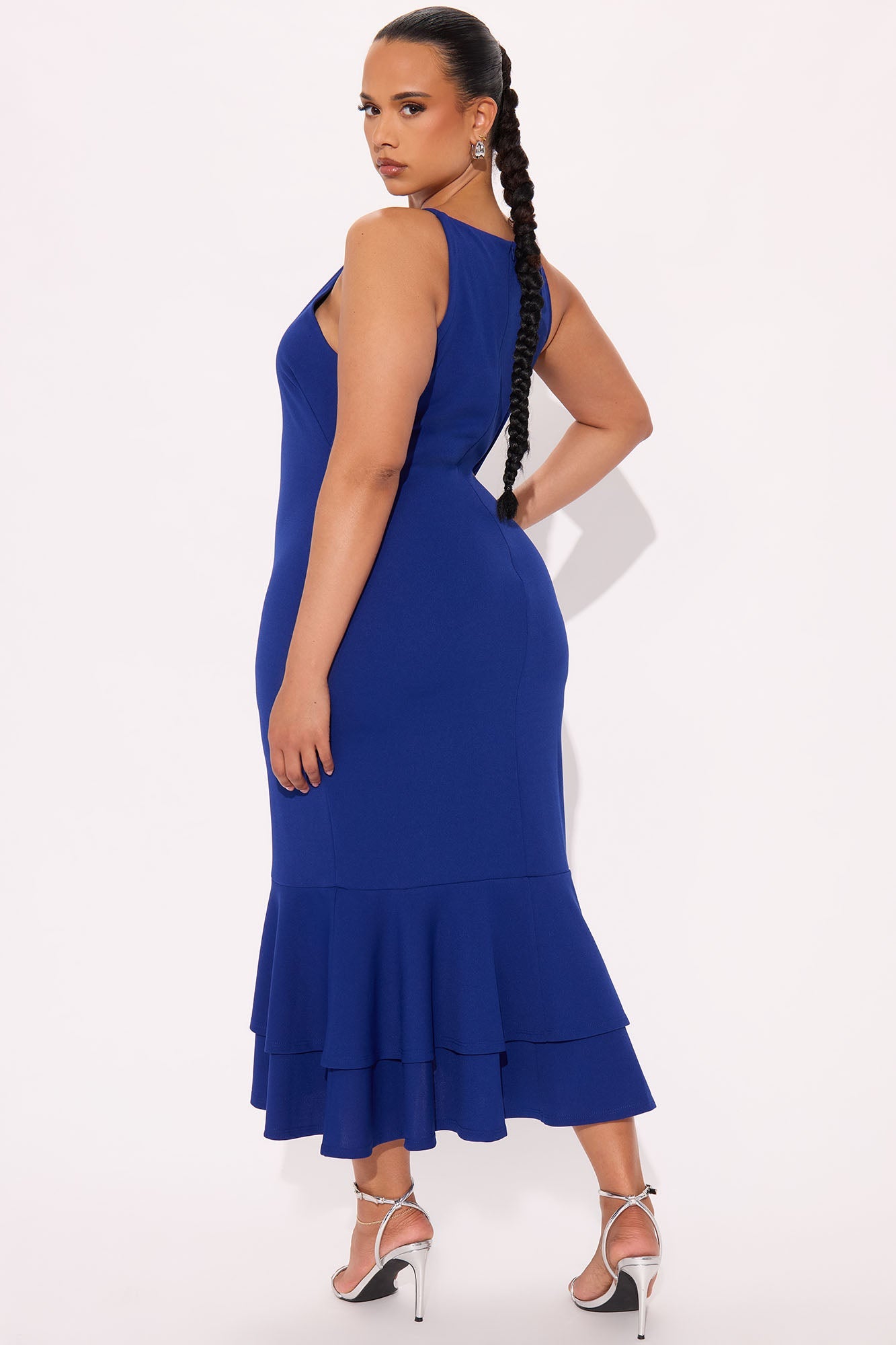 Laila Asymmetrical Crepe Midi Dress - Royal