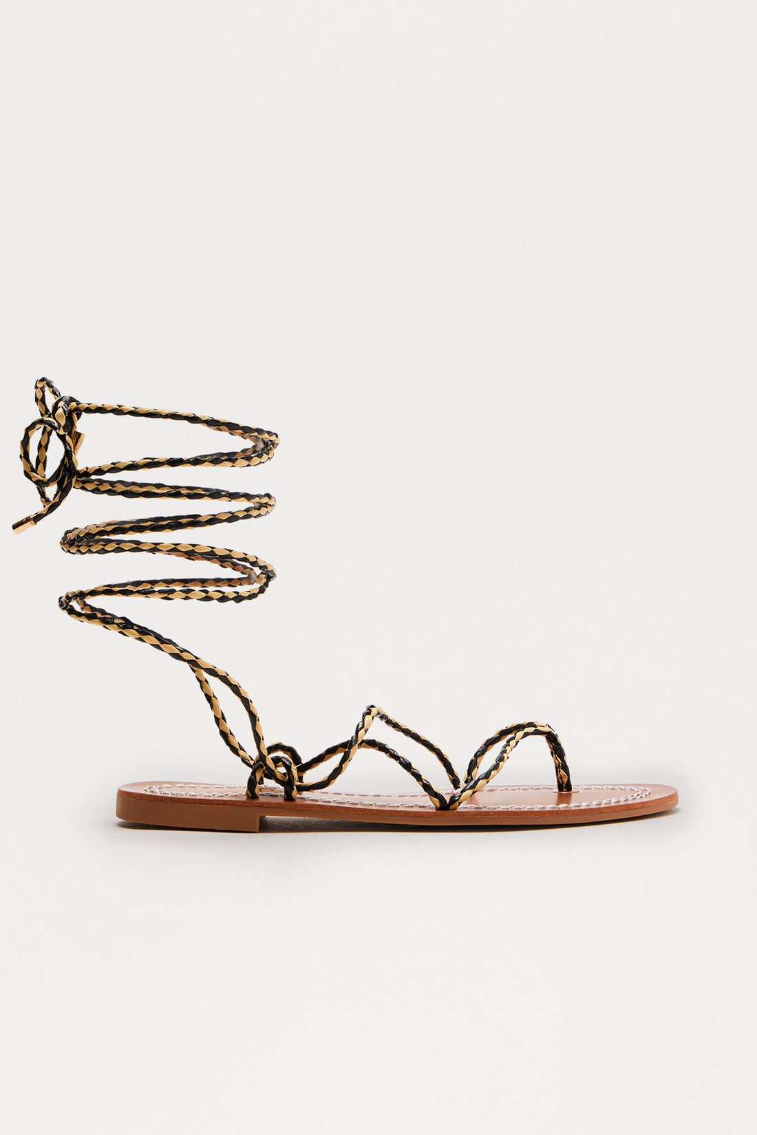 Clarissa Wrap Up Flat Sandals - Black/White