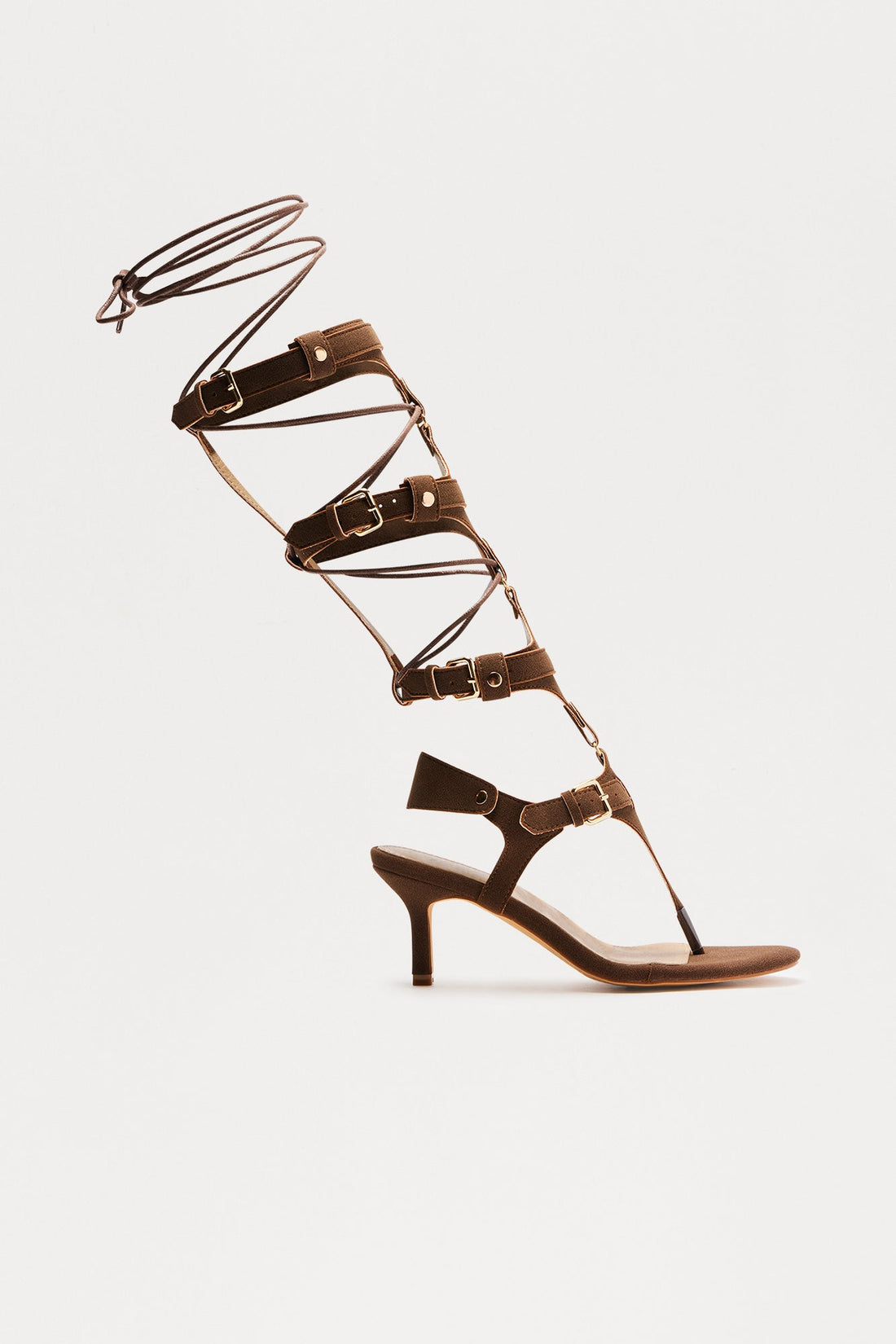 Tyrus Hardware Buckle Wrap Up Heels - Brown