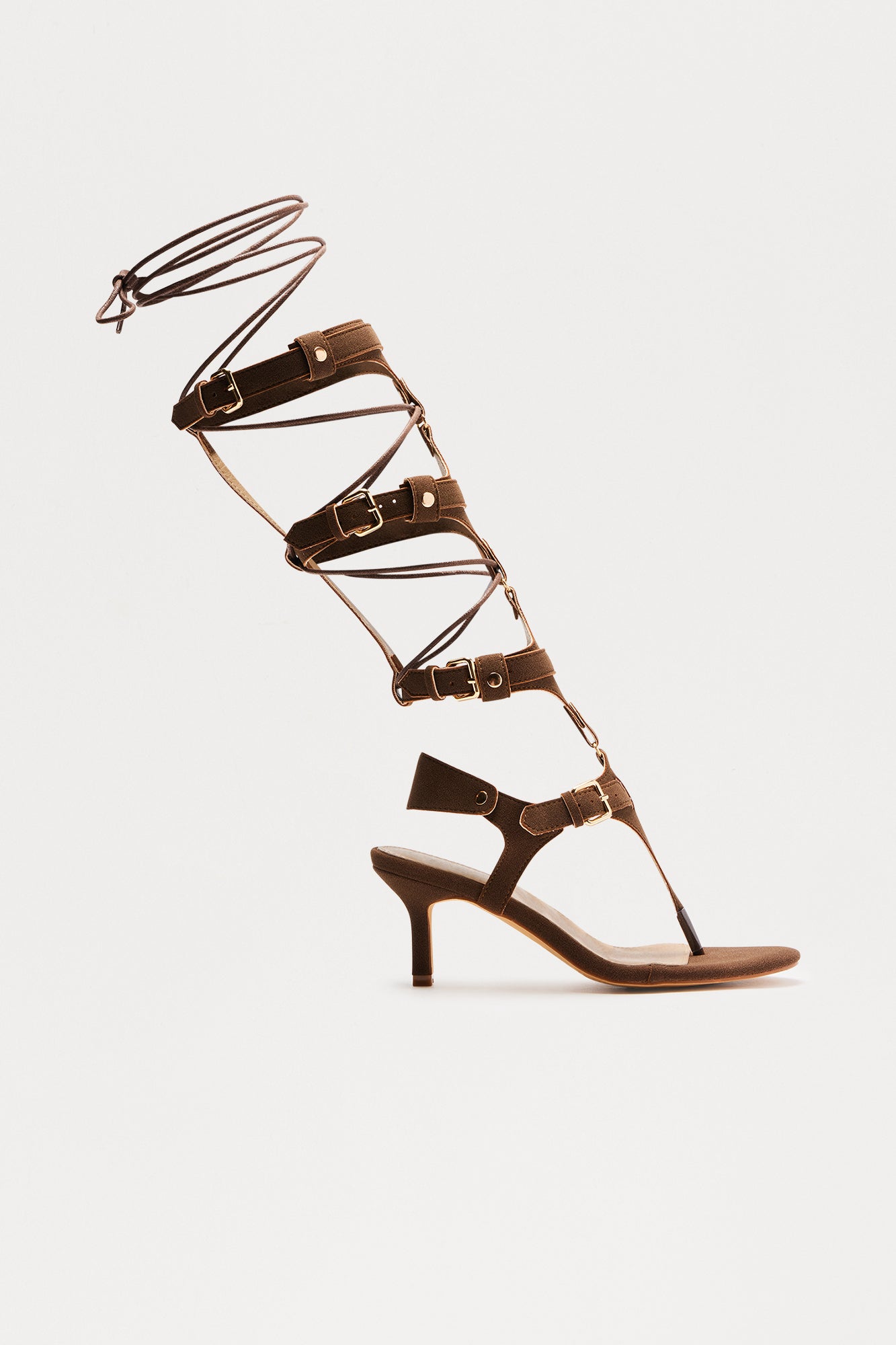 Tyrus Hardware Buckle Wrap Up Heels - Brown