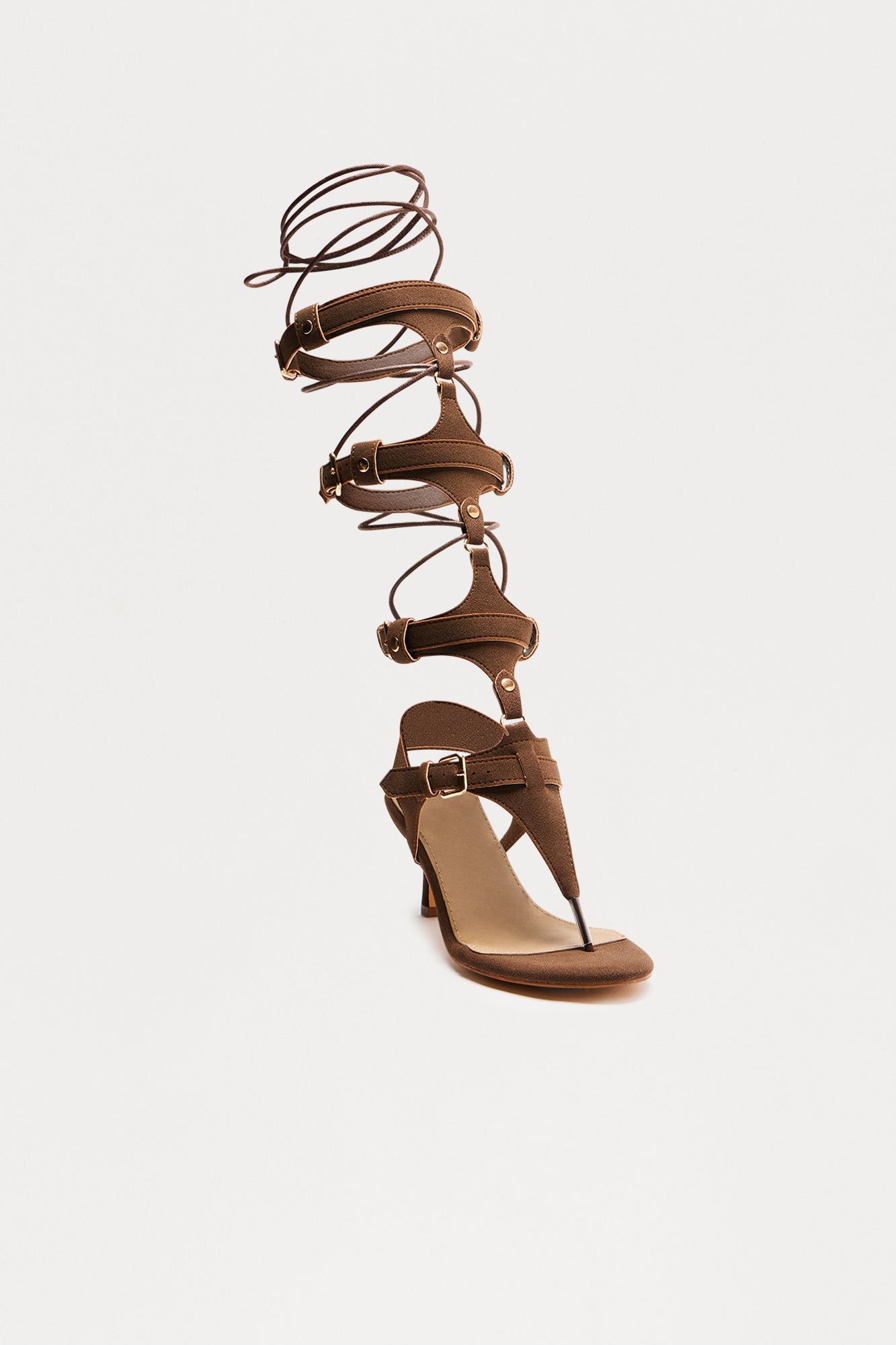 Tyrus Hardware Buckle Wrap Up Heels - Brown
